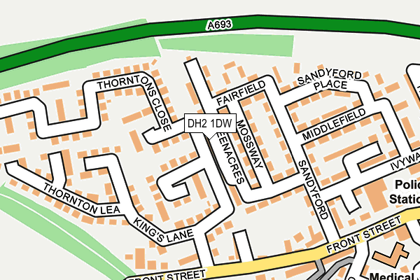 DH2 1DW map - OS OpenMap – Local (Ordnance Survey)