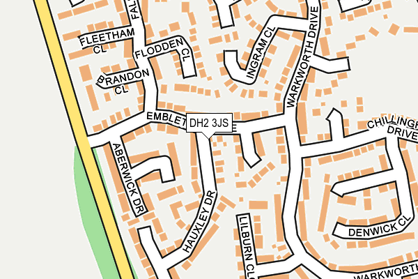 DH2 3JS map - OS OpenMap – Local (Ordnance Survey)