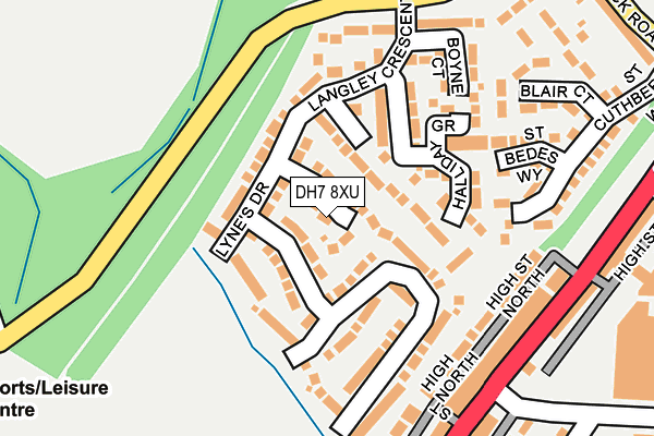 DH7 8XU map - OS OpenMap – Local (Ordnance Survey)