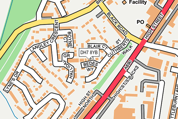 DH7 8YB map - OS OpenMap – Local (Ordnance Survey)
