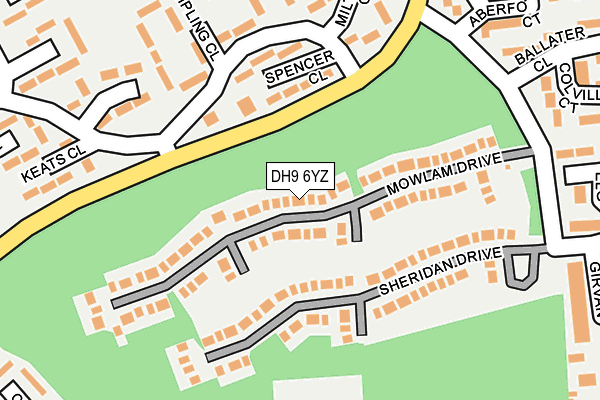 DH9 6YZ map - OS OpenMap – Local (Ordnance Survey)