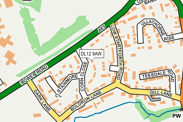 DL12 9AW map - OS OpenMap – Local (Ordnance Survey)