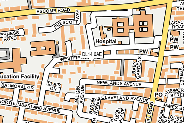 DL14 6AE map - OS OpenMap – Local (Ordnance Survey)
