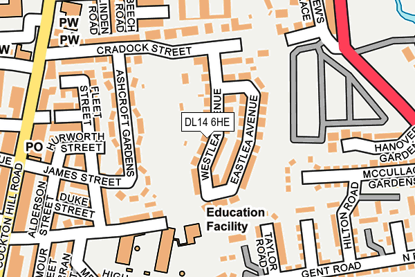 DL14 6HE map - OS OpenMap – Local (Ordnance Survey)