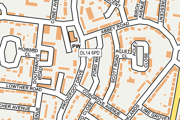 DL14 6PD map - OS OpenMap – Local (Ordnance Survey)