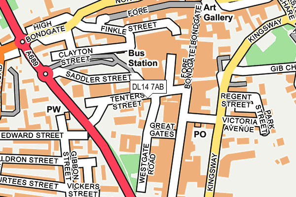 DL14 7AB map - OS OpenMap – Local (Ordnance Survey)