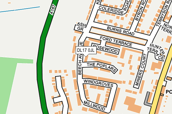 DL17 0JL map - OS OpenMap – Local (Ordnance Survey)
