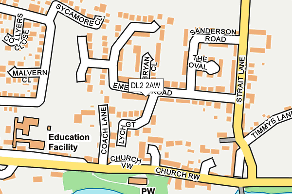 DL2 2AW map - OS OpenMap – Local (Ordnance Survey)