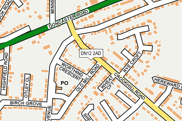 DN12 2AD map - OS OpenMap – Local (Ordnance Survey)