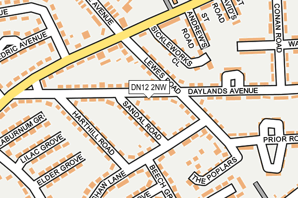DN12 2NW map - OS OpenMap – Local (Ordnance Survey)