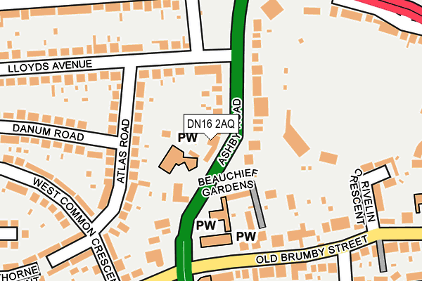 DN16 2AQ map - OS OpenMap – Local (Ordnance Survey)
