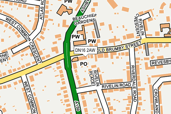 DN16 2AW map - OS OpenMap – Local (Ordnance Survey)