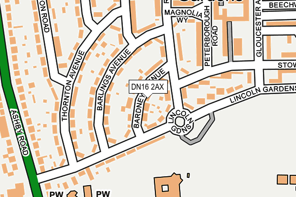 DN16 2AX map - OS OpenMap – Local (Ordnance Survey)