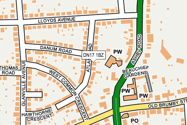 DN17 1BZ map - OS OpenMap – Local (Ordnance Survey)