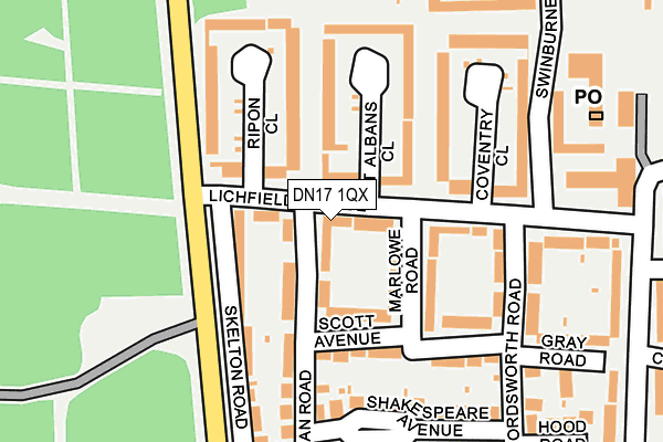 DN17 1QX map - OS OpenMap – Local (Ordnance Survey)