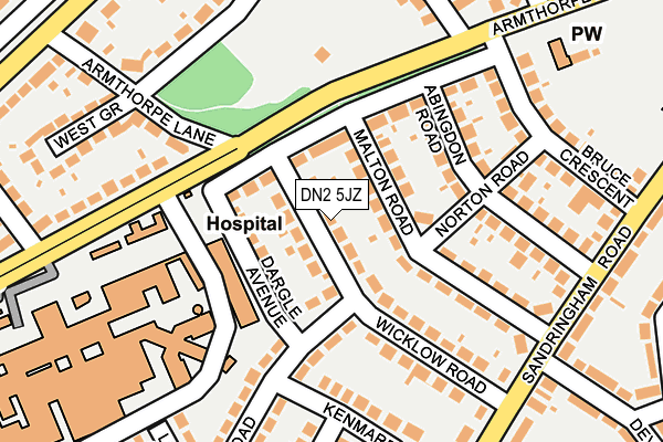 DN2 5JZ map - OS OpenMap – Local (Ordnance Survey)