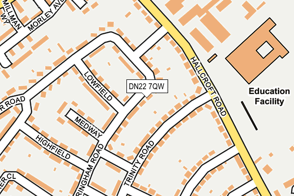 DN22 7QW map - OS OpenMap – Local (Ordnance Survey)