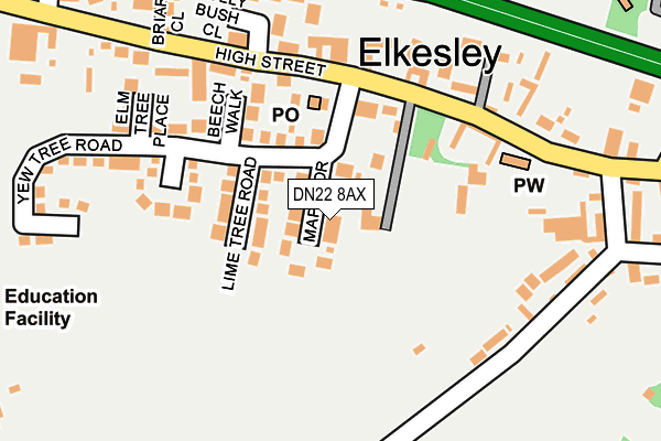 DN22 8AX map - OS OpenMap – Local (Ordnance Survey)