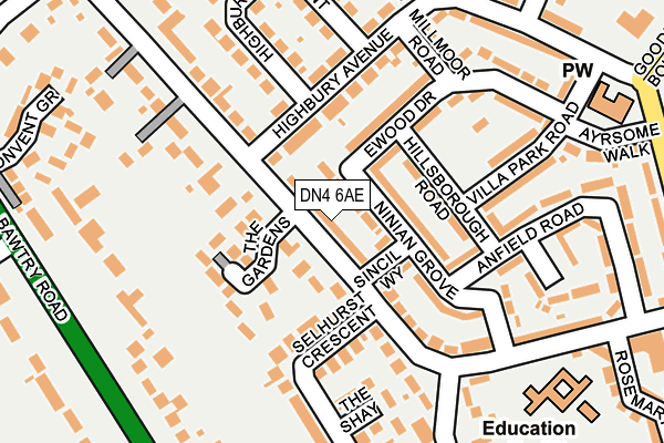 DN4 6AE map - OS OpenMap – Local (Ordnance Survey)