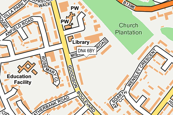 DN4 6BY map - OS OpenMap – Local (Ordnance Survey)