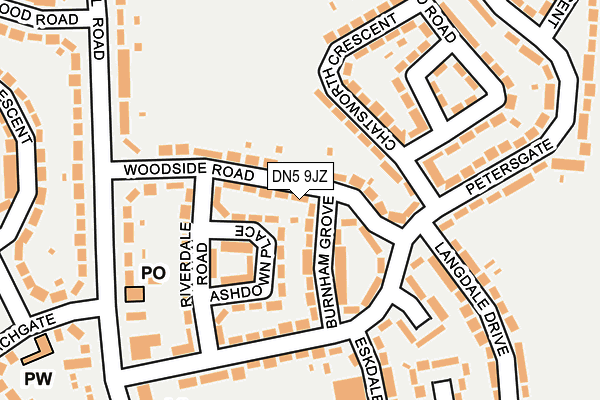 DN5 9JZ map - OS OpenMap – Local (Ordnance Survey)