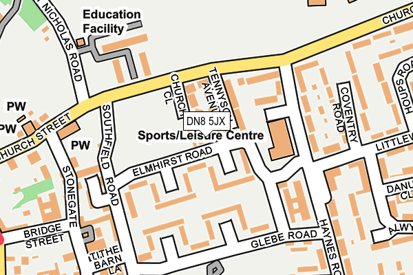 DN8 5JX map - OS OpenMap – Local (Ordnance Survey)