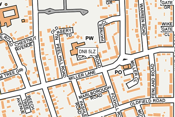 DN8 5LZ map - OS OpenMap – Local (Ordnance Survey)