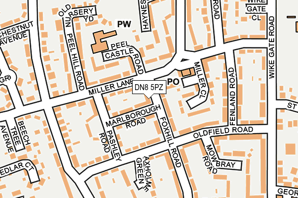 DN8 5PZ map - OS OpenMap – Local (Ordnance Survey)