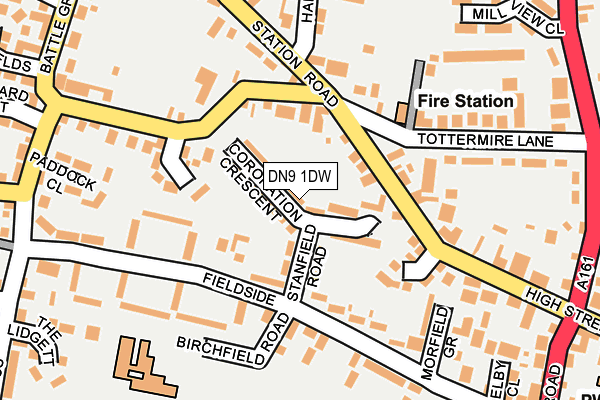 DN9 1DW map - OS OpenMap – Local (Ordnance Survey)