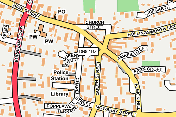 DN9 1GZ map - OS OpenMap – Local (Ordnance Survey)