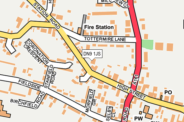 DN9 1JS map - OS OpenMap – Local (Ordnance Survey)