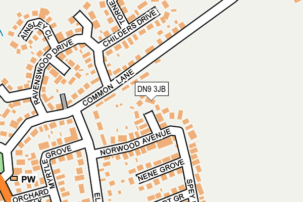 DN9 3JB map - OS OpenMap – Local (Ordnance Survey)