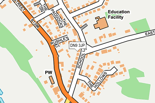 DN9 3JP map - OS OpenMap – Local (Ordnance Survey)