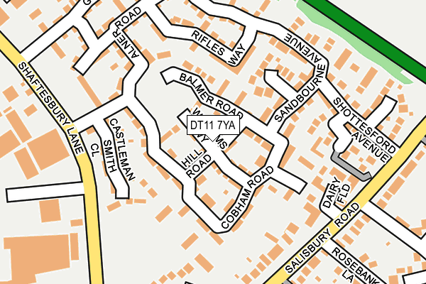 DT11 7YA map - OS OpenMap – Local (Ordnance Survey)