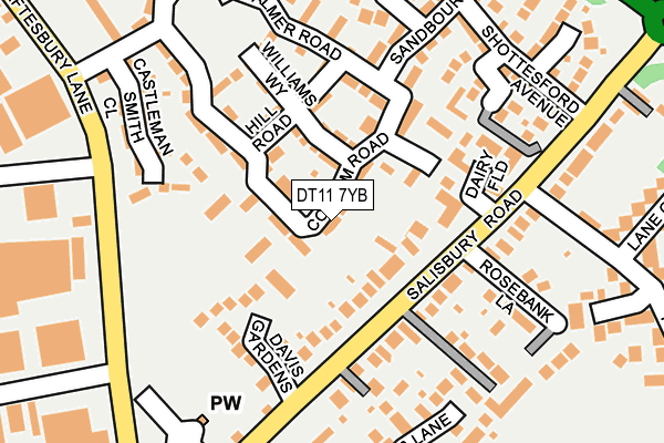 DT11 7YB map - OS OpenMap – Local (Ordnance Survey)