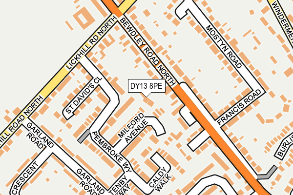 DY13 8PE map - OS OpenMap – Local (Ordnance Survey)