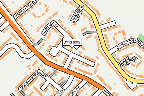DY13 8XW map - OS OpenMap – Local (Ordnance Survey)