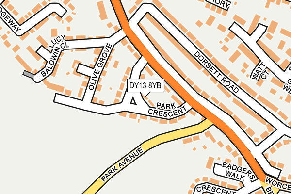 DY13 8YB map - OS OpenMap – Local (Ordnance Survey)