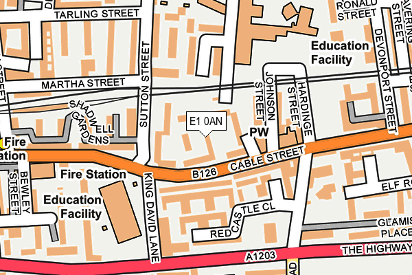 E1 0AN map - OS OpenMap – Local (Ordnance Survey)