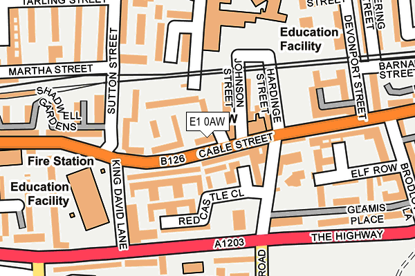 E1 0AW map - OS OpenMap – Local (Ordnance Survey)