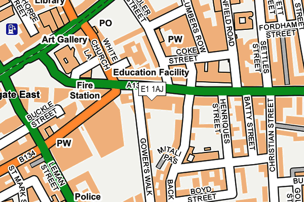 E1 1AJ map - OS OpenMap – Local (Ordnance Survey)