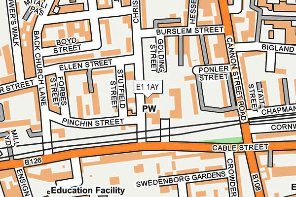 E1 1AY map - OS OpenMap – Local (Ordnance Survey)