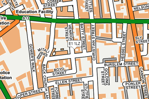 E1 1LZ map - OS OpenMap – Local (Ordnance Survey)