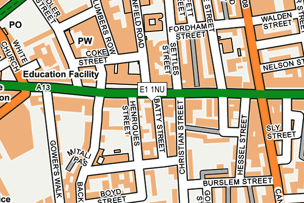 E1 1NU map - OS OpenMap – Local (Ordnance Survey)