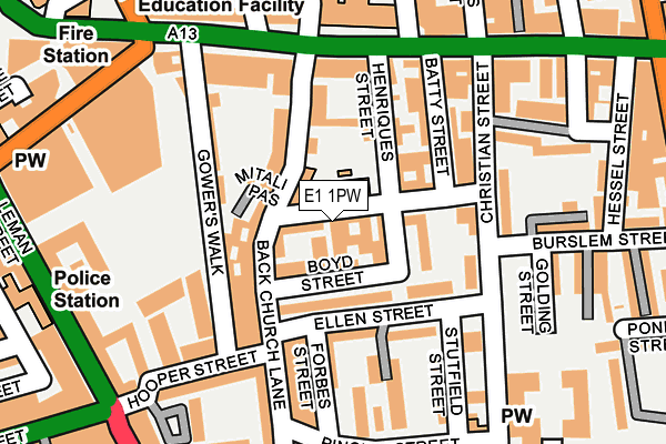 E1 1PW map - OS OpenMap – Local (Ordnance Survey)