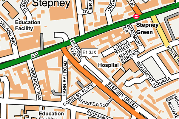 E1 3JX map - OS OpenMap – Local (Ordnance Survey)