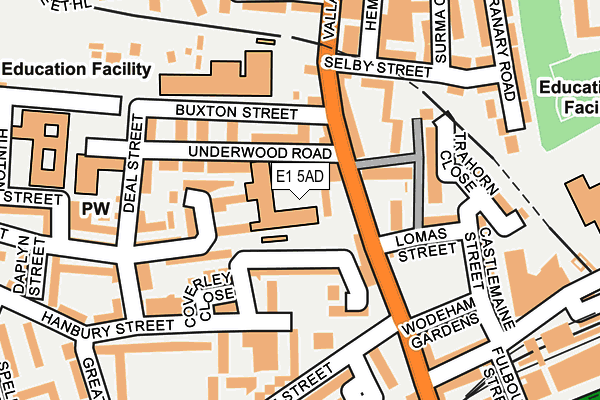 E1 5AD map - OS OpenMap – Local (Ordnance Survey)