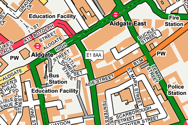 E1 8AA map - OS OpenMap – Local (Ordnance Survey)