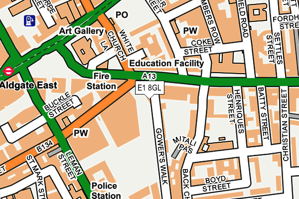 E1 8GL map - OS OpenMap – Local (Ordnance Survey)