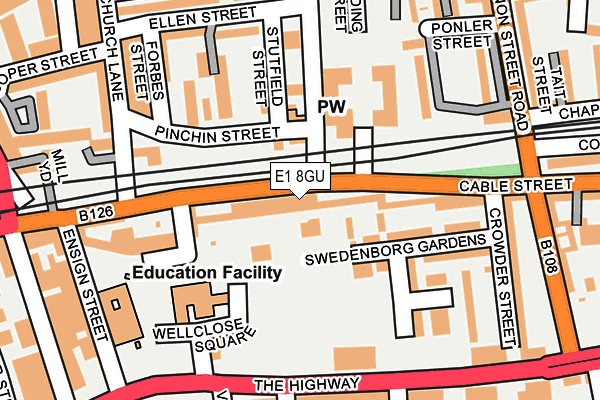 E1 8GU map - OS OpenMap – Local (Ordnance Survey)